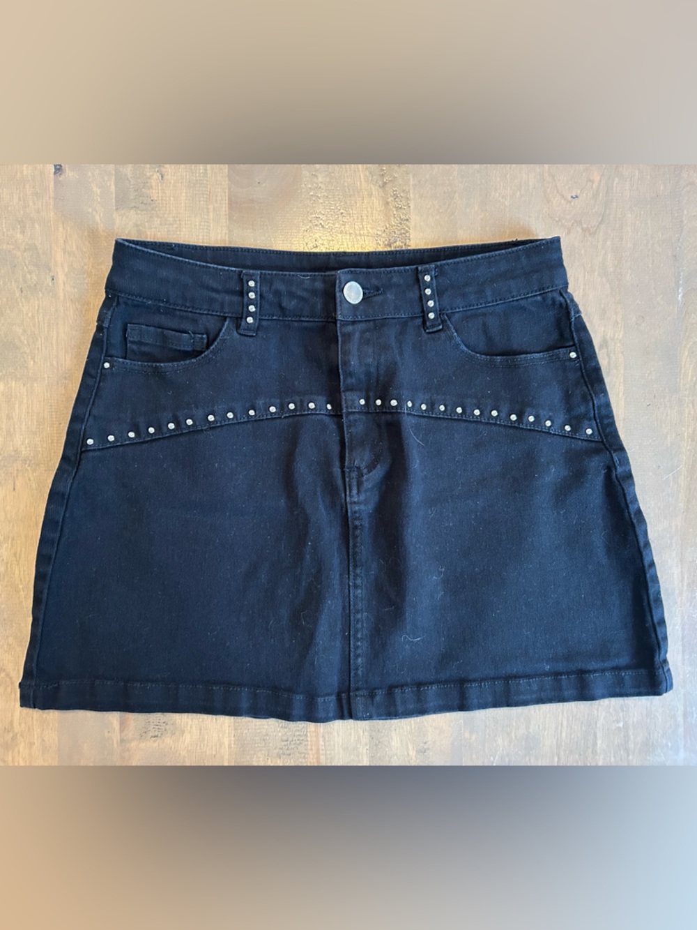 Stradivarius Black Studded Mini Denim Skirt